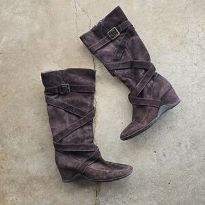 vtg y2k strappy suede wedge video Vixen boots